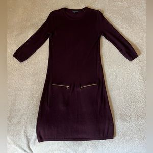 Merlot Sweater Dress with Front Zipper Pockets